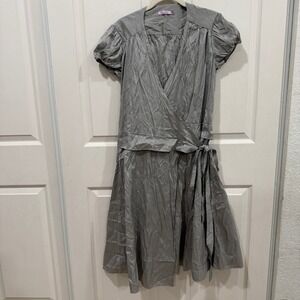Calypso Christiane‎ Celle Gray Wrap Midi Dress Short Sleeve Size S